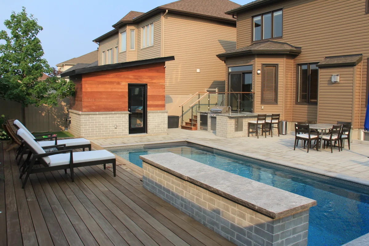 Mickelberry Ipe deck, cabana, dining terrace and pool