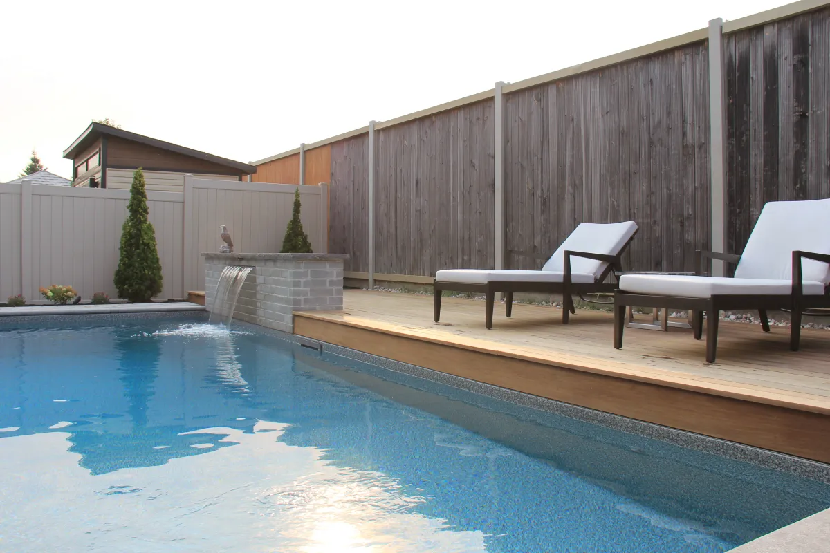 Mickelberry pool, Ipe deck and compact backyard layout