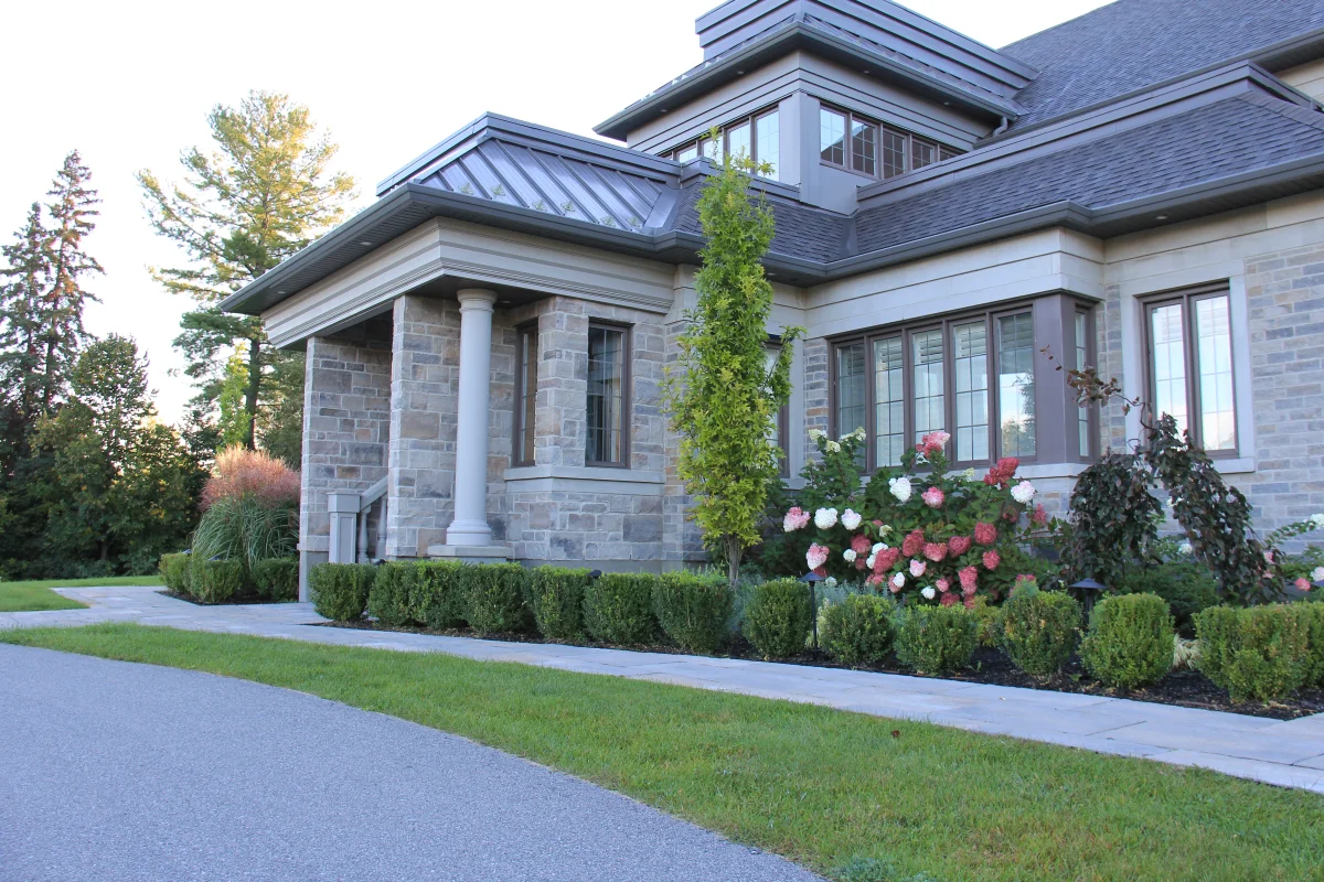 Front foundation planting and natural-stone entrance walk — Osmond Daly archive photograph IMG_7145