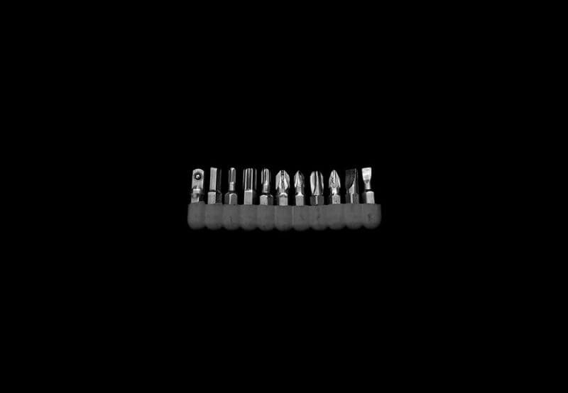 Greyscale image of tool bits.