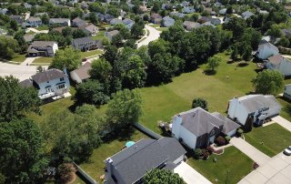 Aerial view of suburban community