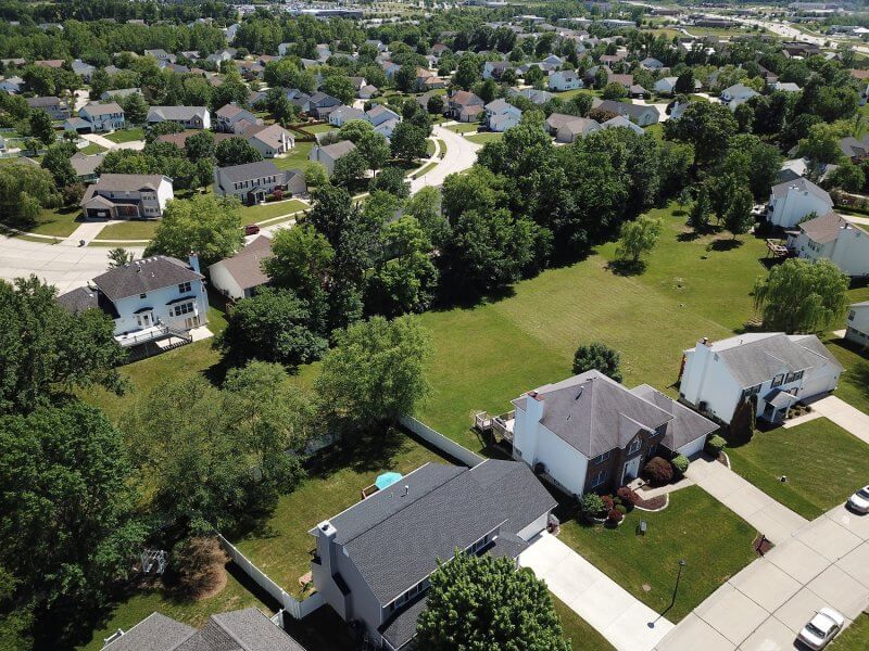 Aerial view of suburban community