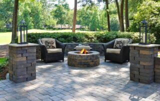 backyard patio with interlocking stones